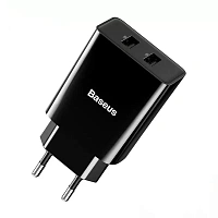 Сетевое зарядное устройство BASEUS  Speed Mini Dual U Travel 2*USB, 2.1 А, 10,5 W, черный, без кабеля